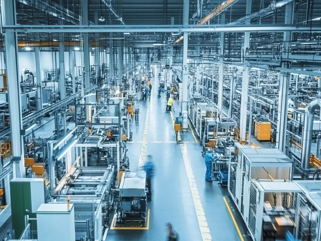 Eine optimierte Fabrikumgebung mit klaren Arbeitsabläufen, effektiver Zusammenarbeit von Mitarbeitern und deutlich sichtbaren Qualitätsstandards.