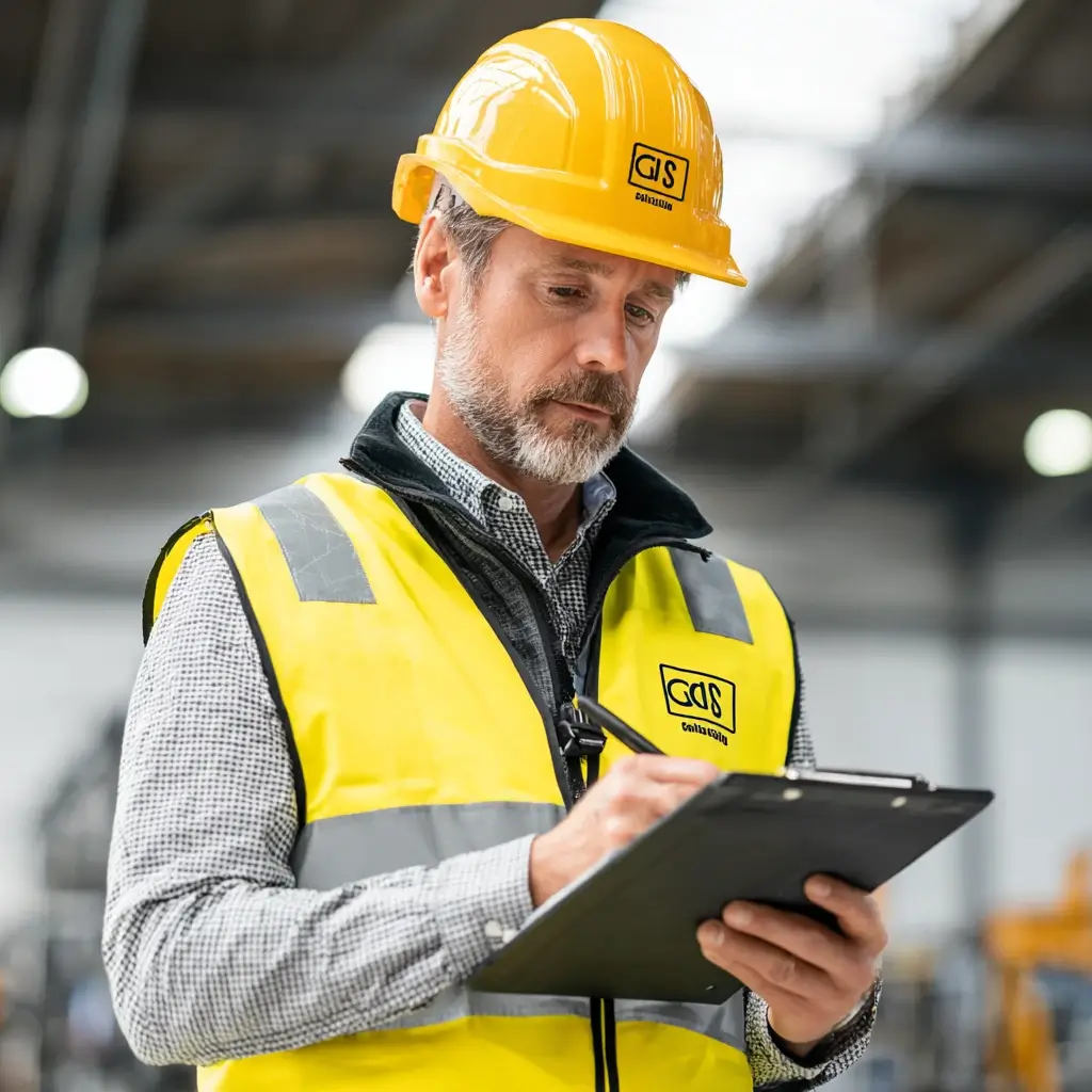 Lieferantenaudit im ISO 9001 Betrieb: Auditor prüft Prozesse und Qualität beim externen Anbieter in einer Produktionshalle. ISO 9001 Betrieb