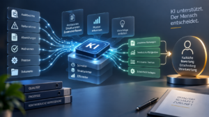 KI im Qualitätsmanagement – künstliche Intelligenz unterstützt Analyse, Strukturierung und Vorbereitung, der Mensch bewertet und entscheidet