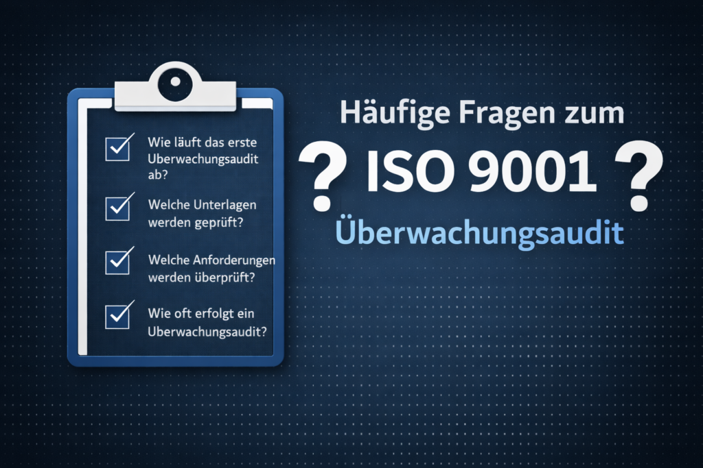 Infografik zu häufigen Fragen beim ISO 9001 Überwachungsaudit mit Checkliste zu Ablauf und Anforderungen
