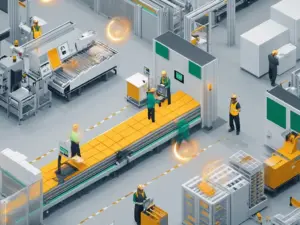 Eine optimierte Fabrikumgebung mit klaren Arbeitsabläufen, effektiver Zusammenarbeit von Mitarbeitern und deutlich sichtbaren Qualitätsstandards.