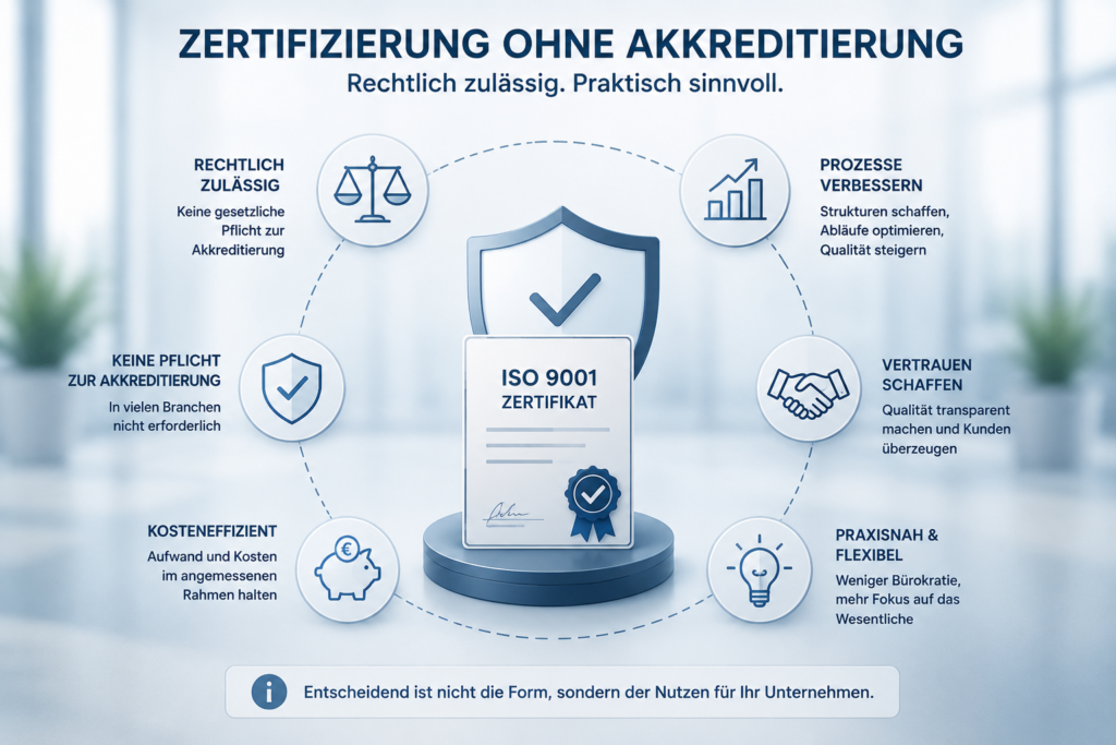 Vorteile einer ISO 9001 Zertifizierung ohne Akkreditierung: Prozessverbesserung, Vertrauen, Flexibilität und Kosteneffizienz