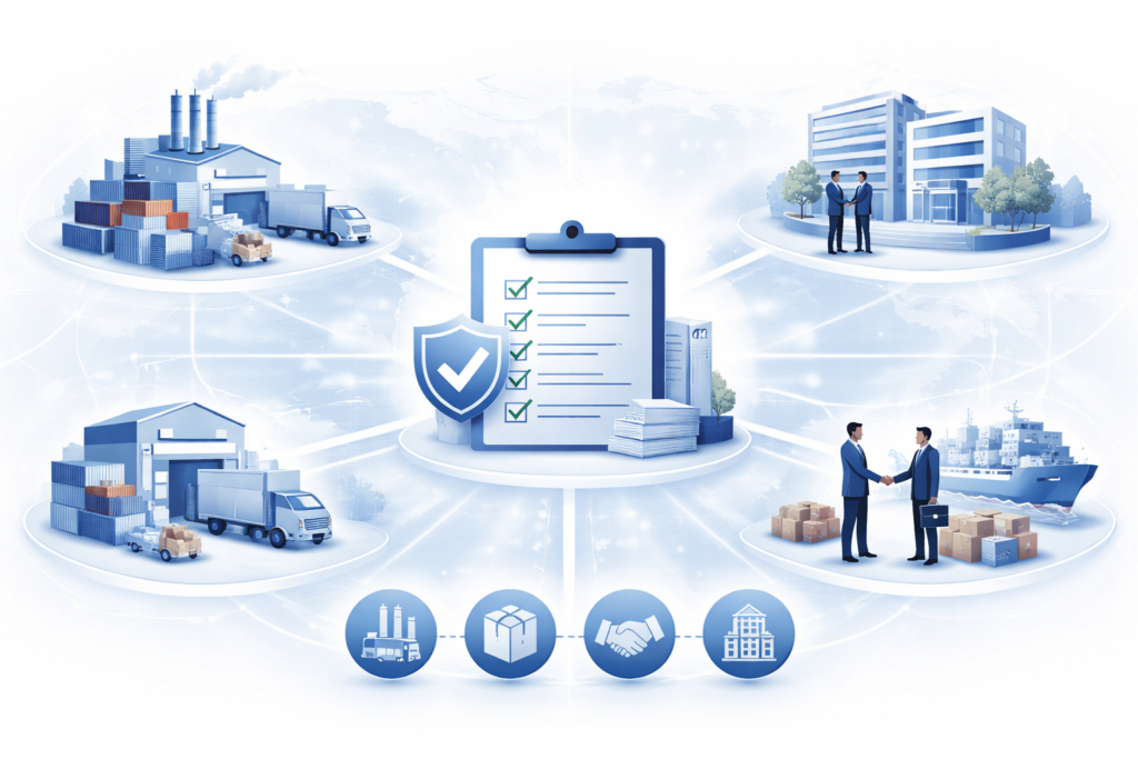 ISO 9001 internationaler Standard verbindet Unternehmen, Lieferketten, Produktion und Partner durch ein gemeinsames Qualitätsmanagementsystem