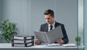 Manager analysiert Unterschiede der Sertiva Zertifizierung gegenüber klassischen Zertifizierungsstellen im Büro