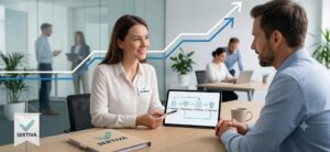 Audit bei Sertiva – Auditor erklärt den Ablauf eines Zertifizierungsaudits im Gespräch mit einem Unternehmensvertreter.