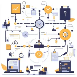Visualisierung des risikobasierten Denkens nach ISO 9001 als Prozessdiagramm auf einem digitalen Whiteboard.