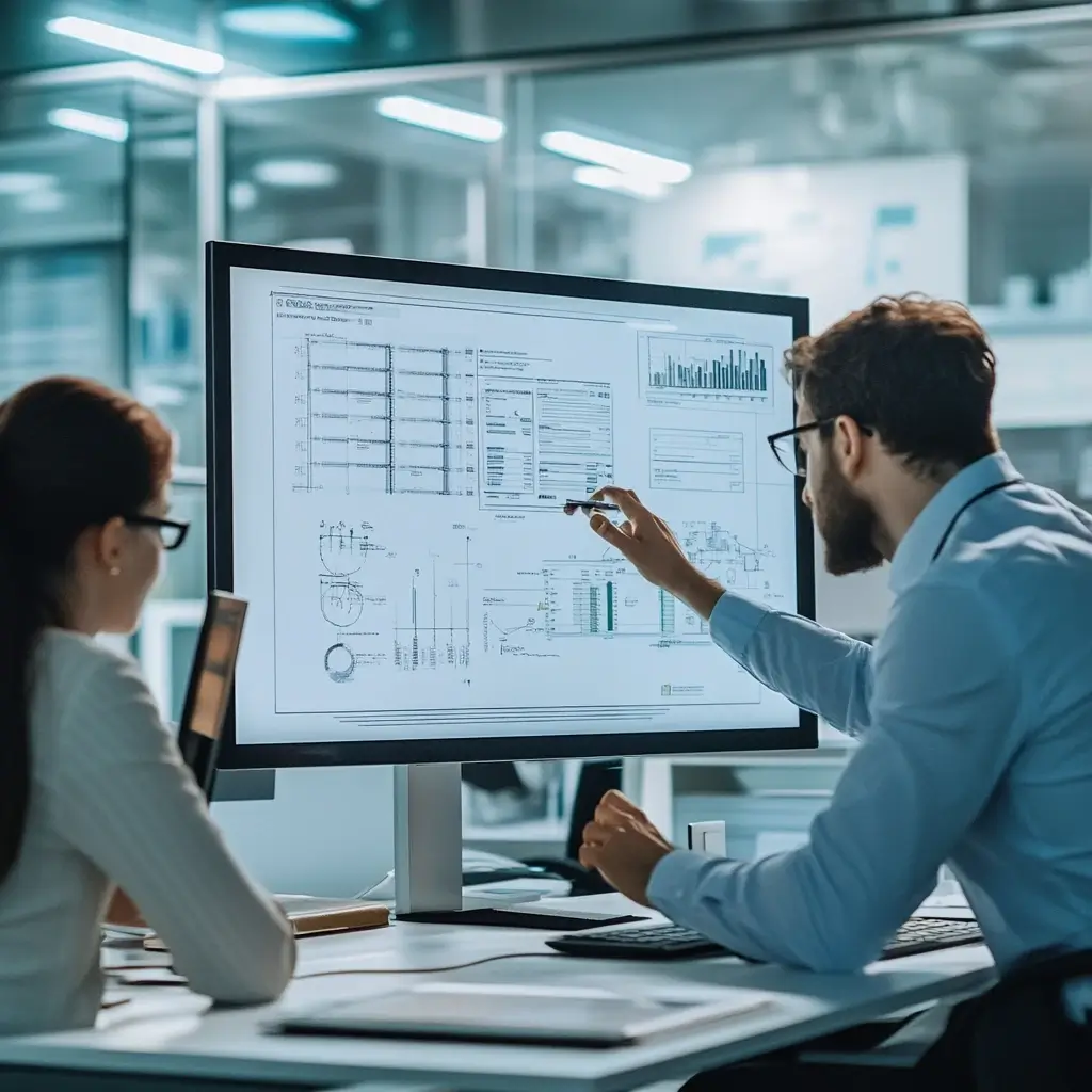 Eine visuell strukturierte Prozesslandkarte mit vernetzten Workflows, Entscheidungspunkten und Verantwortlichkeiten in einem modernen, professionellen Stil.