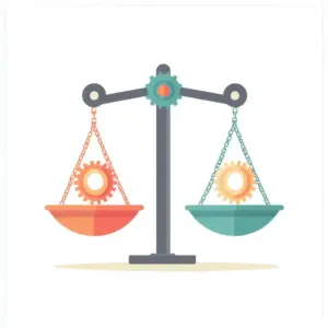 Illustration einer Waage mit Risiko und Chance als Gegengewichte – Symbol für Entscheidungen im Qualitätsmanagement.