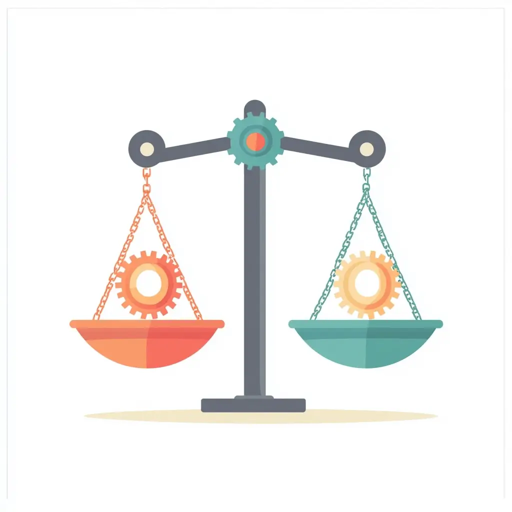 Illustration einer Waage mit Risiko und Chance als Gegengewichte – Symbol für Entscheidungen im Qualitätsmanagement.