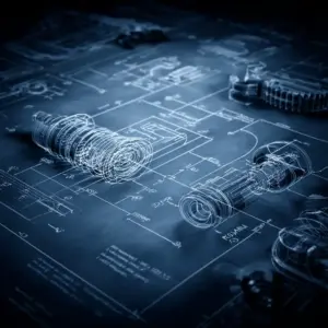 Abstrakte FMEA-Darstellung als technische Blaupause für Risikobewertung.