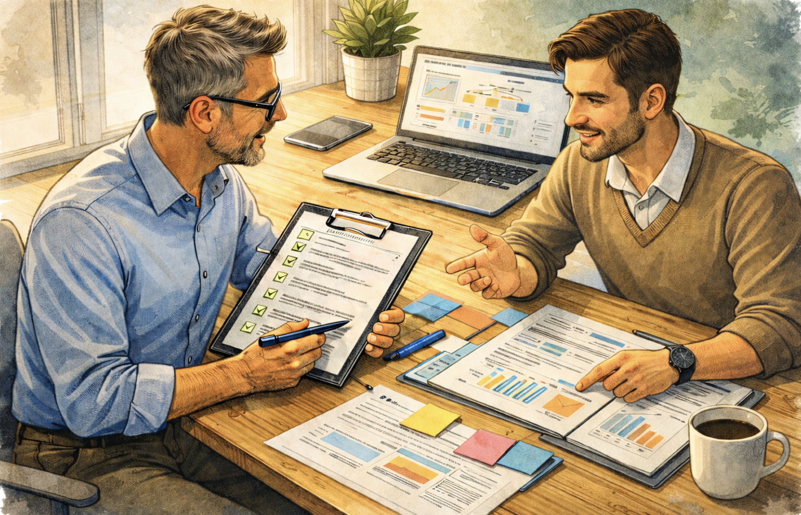 Mitarbeitende im Gespräch zur Vorbereitung auf ein ISO 9001 Zertifizierungsaudit